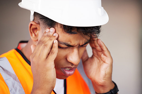 Teen wearing hard hat and safety glasses carrying lumber on shoulder